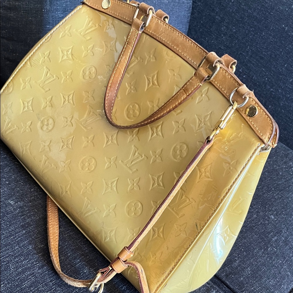 Louis Vuitton Yellow Patent Monogram Tote with Leather Trim original lv strap - Picture 3 of 14